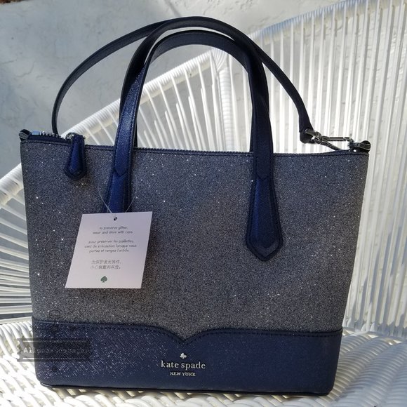 kate Spade SMALL Lola Satchel Dusk Navy Glitter - Picture 2 of 10